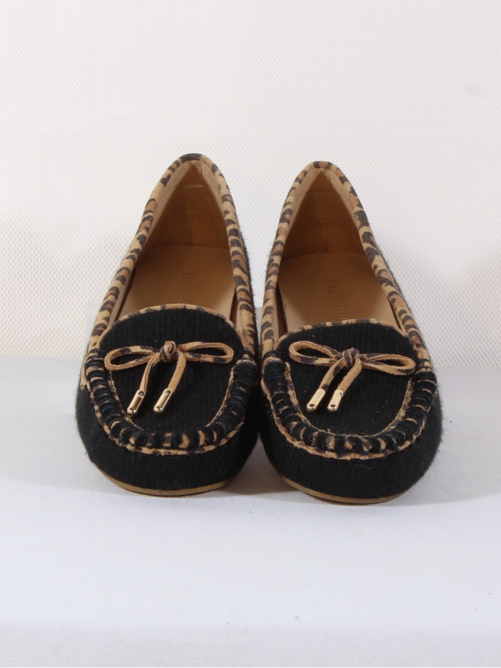 Jack Rogers Black & Leopard Print Millie Moccasins NWT